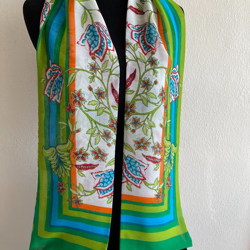 Lot of 4 silk scarves yellow/green//red/blue silk - Picture 5 of 12